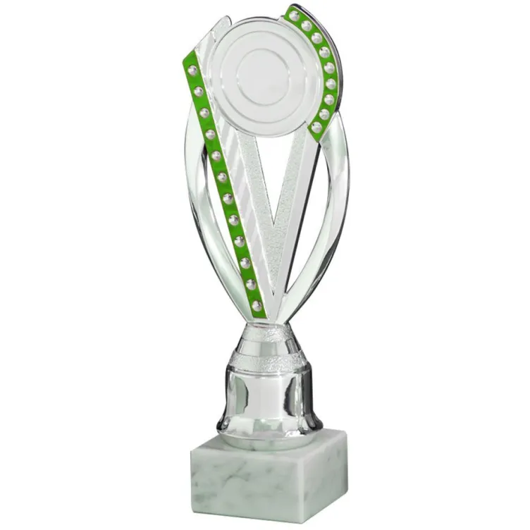 Trofeo de Reconocimiento Verde con Diseño Moderno y Base de Mármol