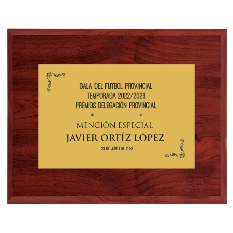 Placa de Homanaje de Madera dorada