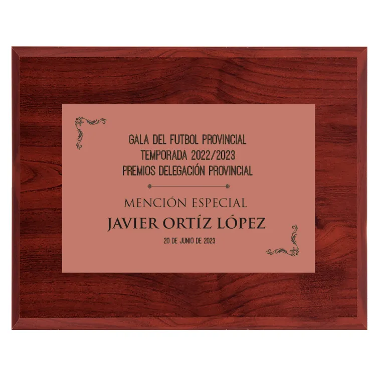 Placa de Homanaje de Madera bronce