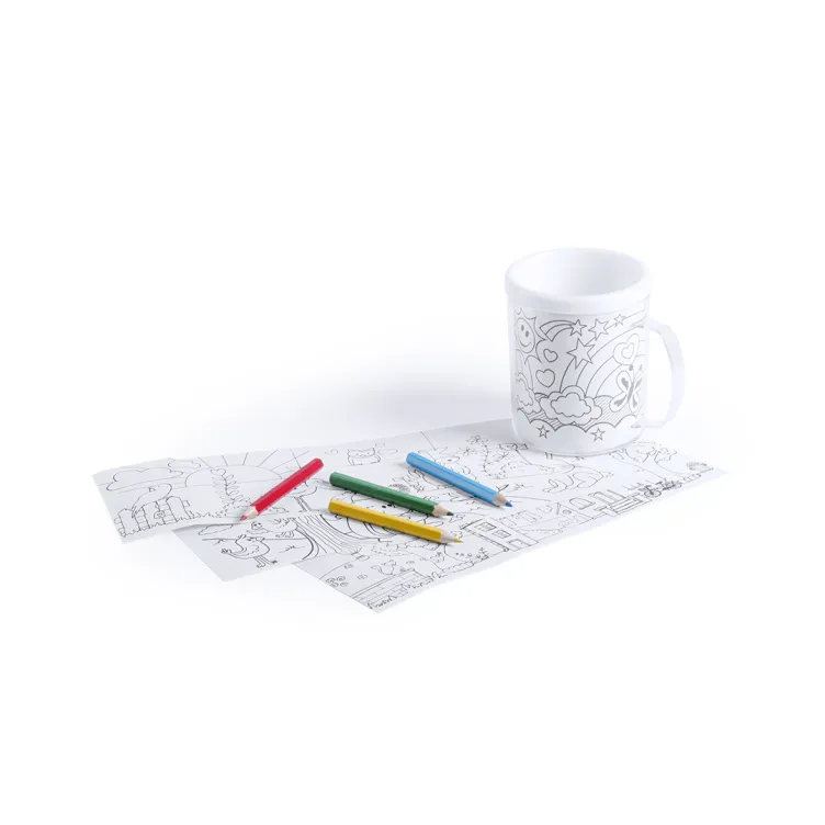 Taza Fesient 320 ml. Presentación Individual. 4 Lápices y 4 Láminas Incluidas