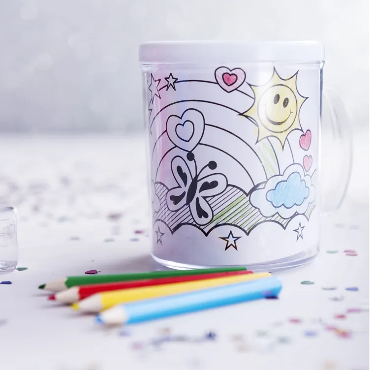 Taza Fesient 320 ml. Presentación Individual. 4 Lápices y 4 Láminas Incluidas