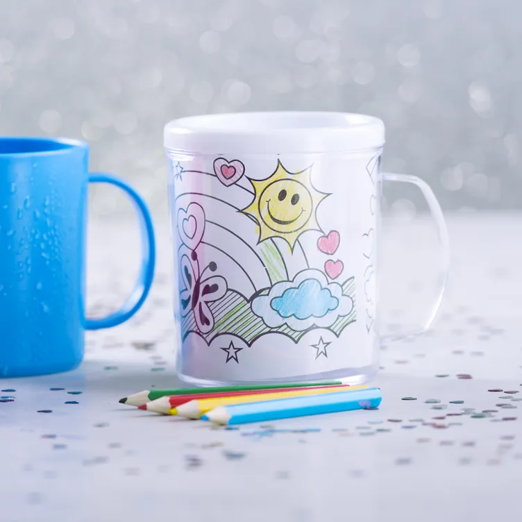 Taza Fesient 320 ml. Presentación Individual. 4 Lápices y 4 Láminas Incluidas