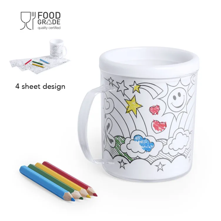 Taza Fesient 320 ml. Presentación Individual. 4 Lápices y 4 Láminas Incluidas